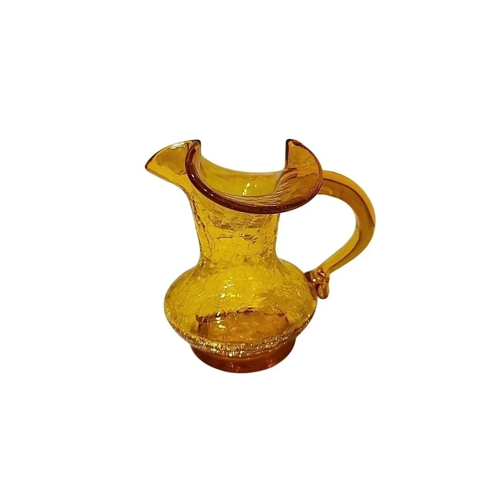 Amber Crackle Glass Mini Pitcher Vase with Handle‎ Decorative Accent Piece